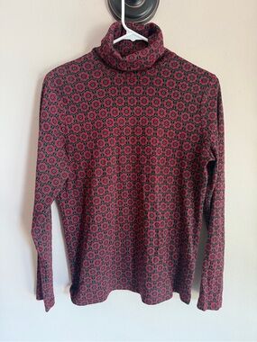 Charter Club Womens Red Black Floral Medallion Pima Cotton Turtleneck Top Size M
